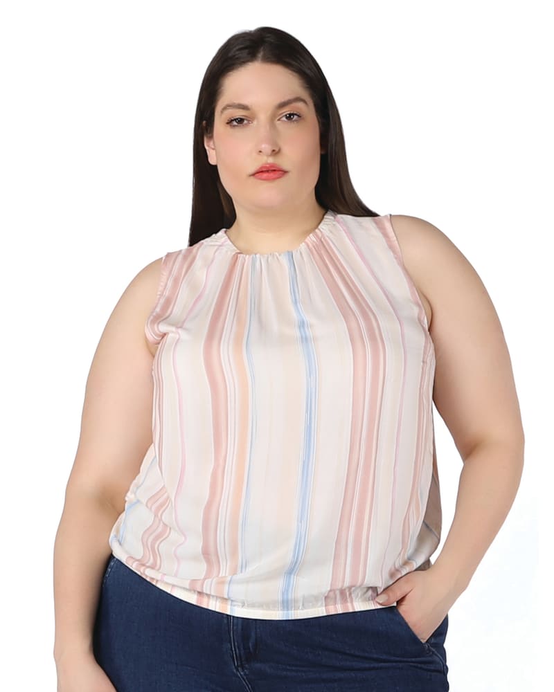 Plus size model wearing Ayza Shirred Neckline Top by DEX PLUS | Dia&Co | dia_product_style_image_id:202974